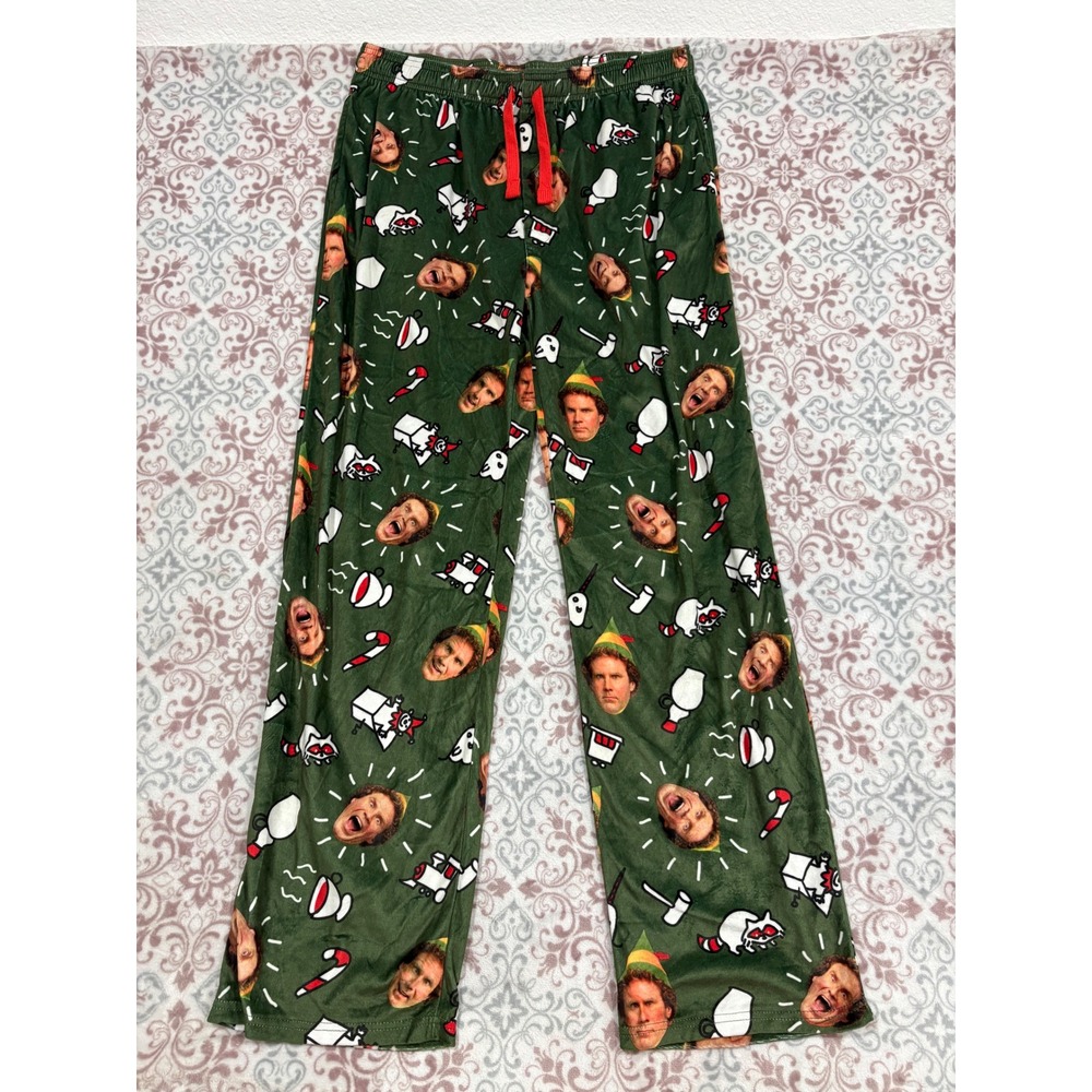 Elf Movie Buddy Elf Green Fleece Pajama Pants Mens Large Holiday Lounge Sleepwea